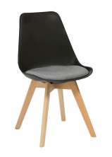 Virgo Timber Leg Breakout Chair. Black Plastic Shell. Grey Fabric Seat
